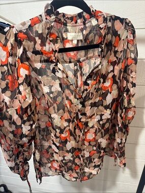 Ted Baker London Floral Ruched Sleeve Tie-Neck Long Sleeve Blouse